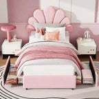 Twin Size Upholstered Platform Bed Frame for Kids with 2 Storage Drawers