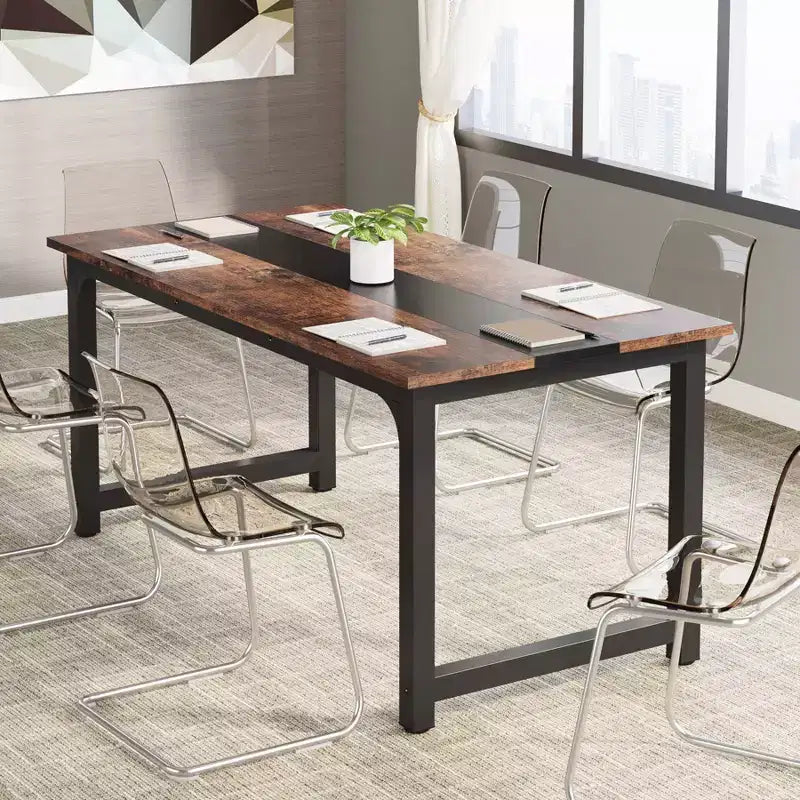 63" Modern Executive Office Desk Brown/Black