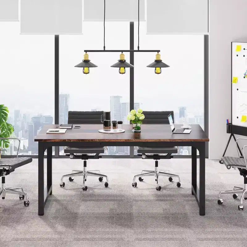 63" Modern Executive Office Desk Brown/Black