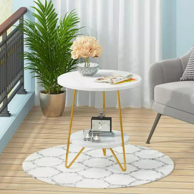 2 Tier Round Side Table White