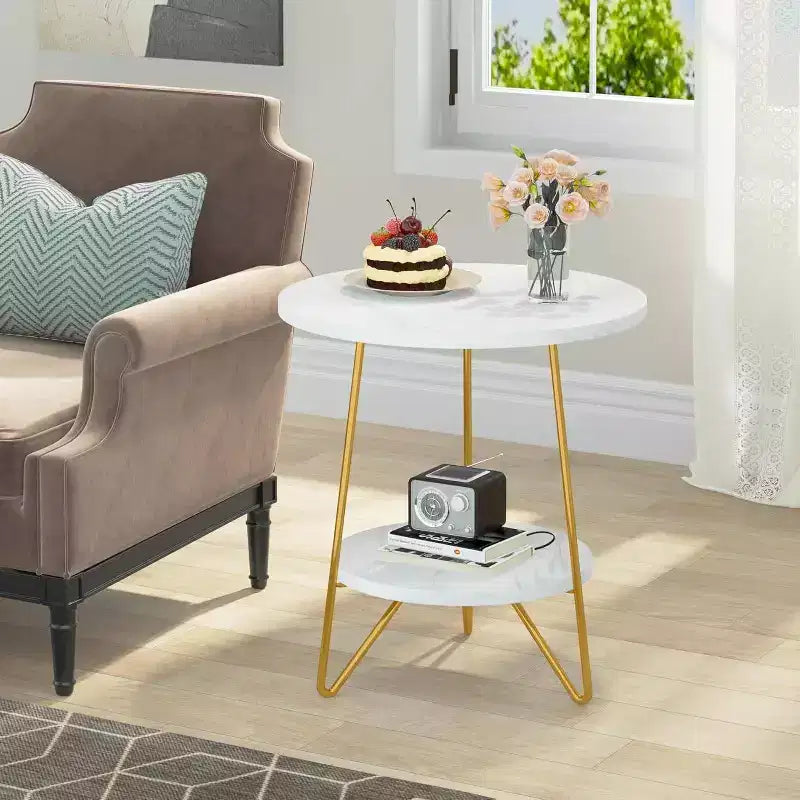 2 Tier Round Side Table White