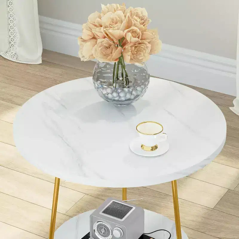 2 Tier Round Side Table White
