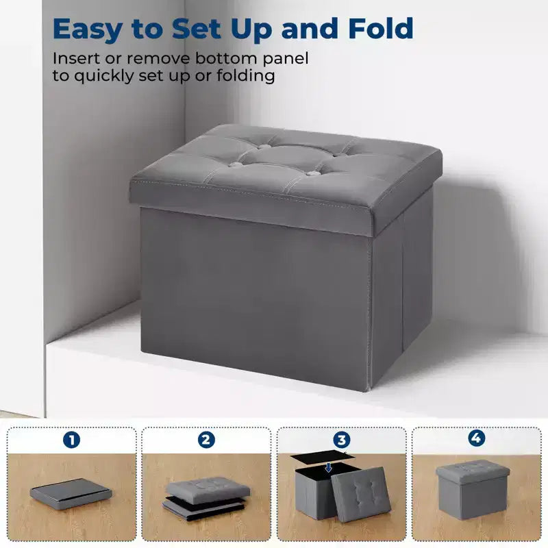 16 Folding Velvet Storage Ottoman Bench Toy Chest Footstool Hold up to 330 lb For Bedroom Living Room