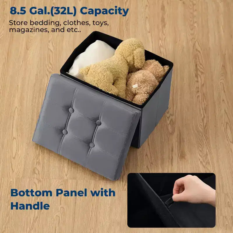 16 Folding Velvet Storage Ottoman Bench Toy Chest Footstool Hold up to 330 lb For Bedroom Living Room