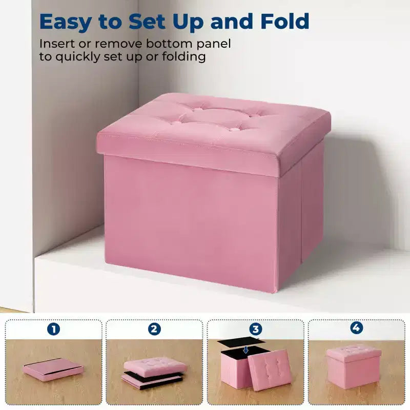 16 Folding Velvet Storage Ottoman Bench Toy Chest Footstool Hold up to 330 lb For Bedroom Living Room