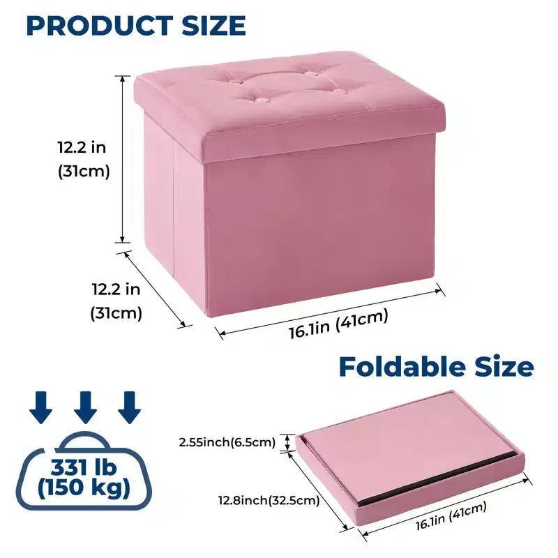 16 Folding Velvet Storage Ottoman Bench Toy Chest Footstool Hold up to 330 lb For Bedroom Living Room