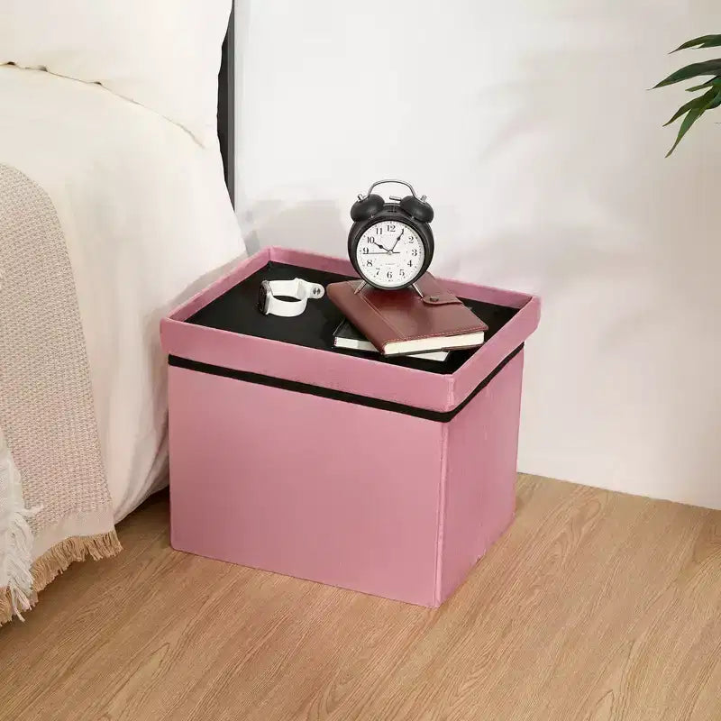 16 Folding Velvet Storage Ottoman Bench Toy Chest Footstool Hold up to 330 lb For Bedroom Living Room
