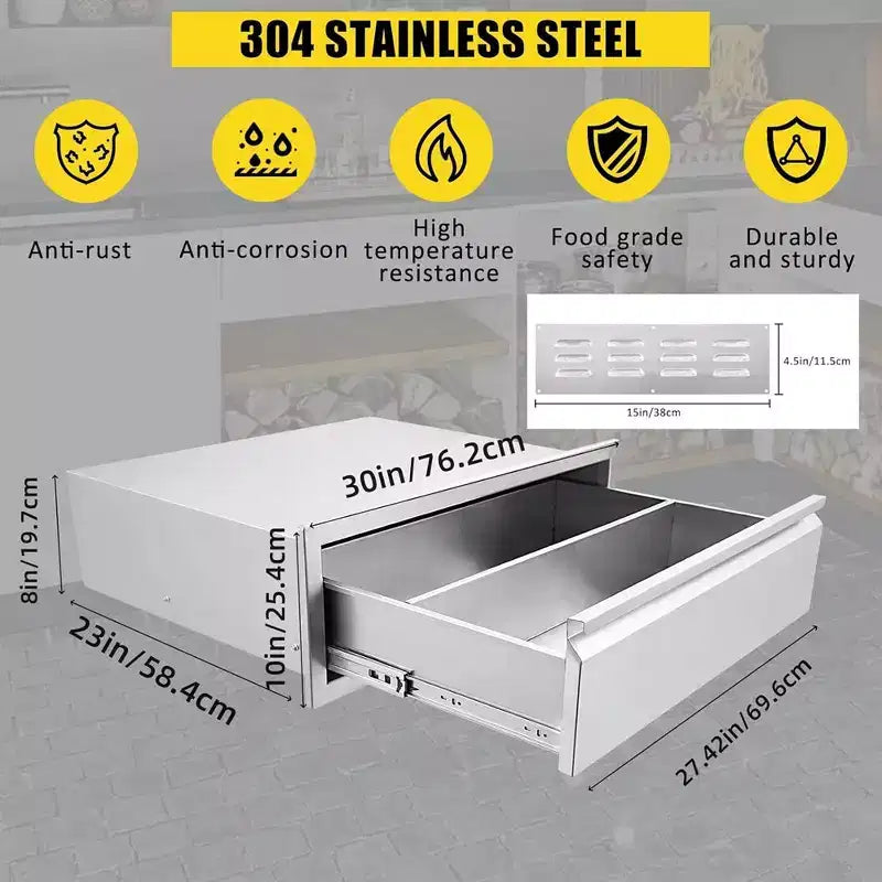 30x23x10 inch Single Drawer Outdoor Kitchen BBQ Island Stainless Steel With Vent