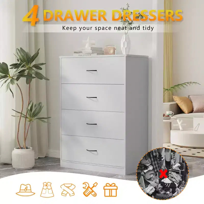4 Drawer Dresser for Bedroom Modern Chest of Drawers with Steel Frame MDF Storage Gray