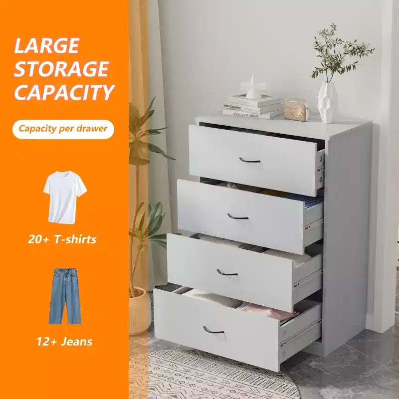 4 Drawer Dresser for Bedroom Modern Chest of Drawers with Steel Frame MDF Storage Gray
