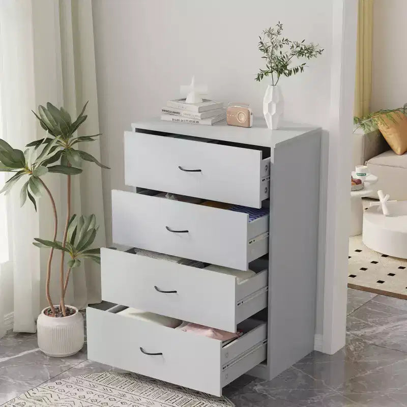 4 Drawer Dresser for Bedroom Modern Chest of Drawers with Steel Frame MDF Storage Gray