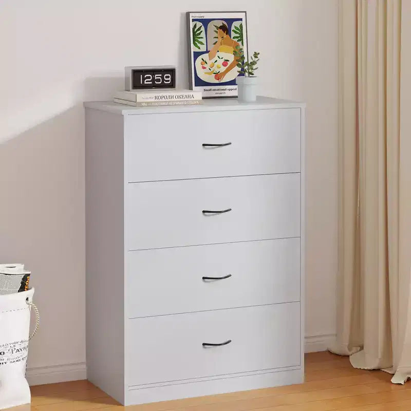 4 Drawer Dresser for Bedroom Modern Chest of Drawers with Steel Frame MDF Storage Gray