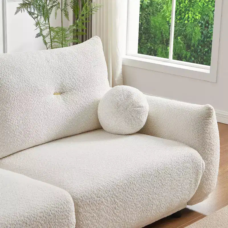 90''W Faux Lamb's Wool Loveseat Sofa, Comfortable Sofa Couch with 2 Ball Pillows 4S -
