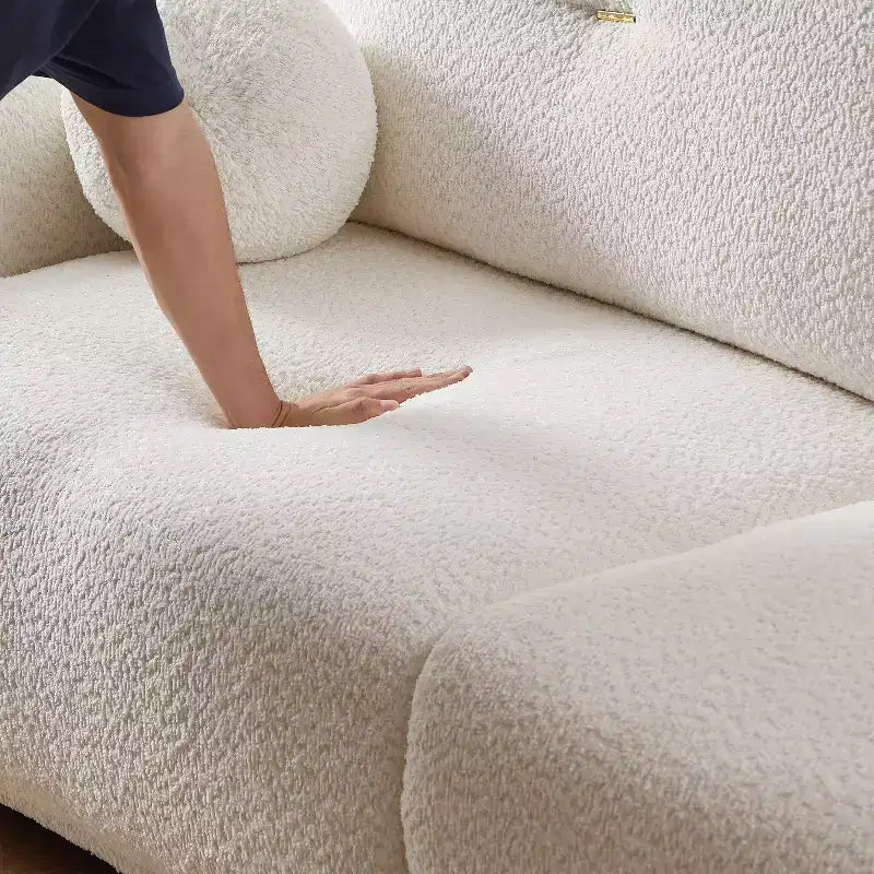 90''W Faux Lamb's Wool Loveseat Sofa, Comfortable Sofa Couch with 2 Ball Pillows 4S -