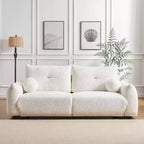 90''W Faux Lamb's Wool Loveseat Sofa, Comfortable Sofa Couch with 2 Ball Pillows 4S -