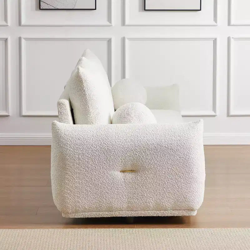 90''W Faux Lamb's Wool Loveseat Sofa, Comfortable Sofa Couch with 2 Ball Pillows 4S -