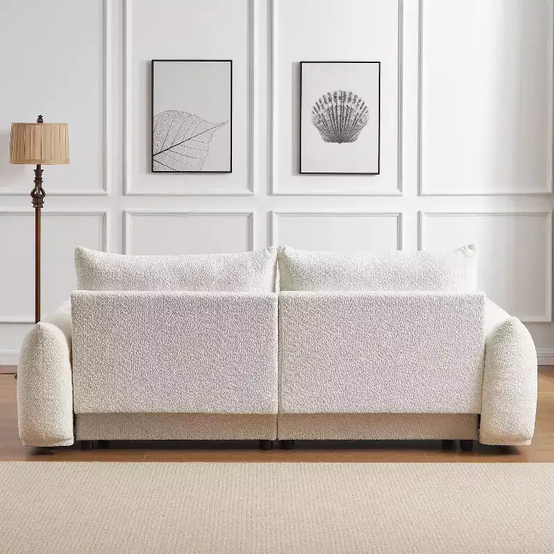 90''W Faux Lamb's Wool Loveseat Sofa, Comfortable Sofa Couch with 2 Ball Pillows 4S -