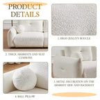 90''W Faux Lamb's Wool Loveseat Sofa, Comfortable Sofa Couch with 2 Ball Pillows 4S -