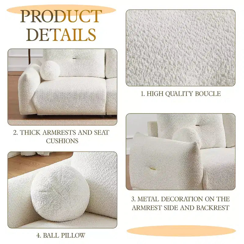90''W Faux Lamb's Wool Loveseat Sofa, Comfortable Sofa Couch with 2 Ball Pillows 4S -