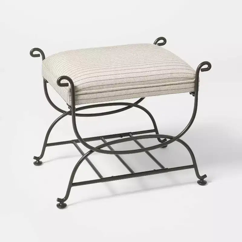 Metal Ottoman Performance Stripe Fabric - Threshold designed with Studio McGee
