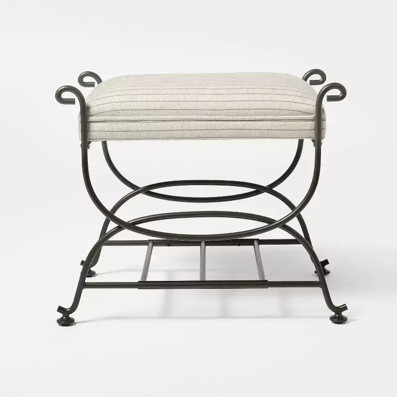 Metal Ottoman Performance Stripe Fabric