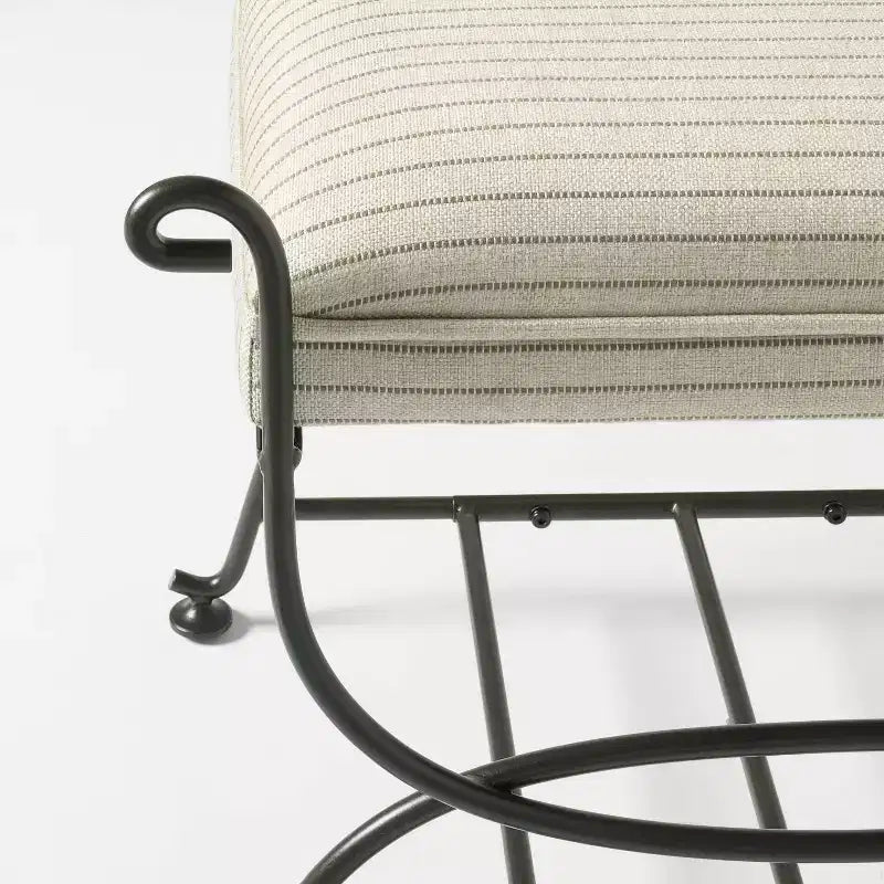 Metal Ottoman Performance Stripe Fabric